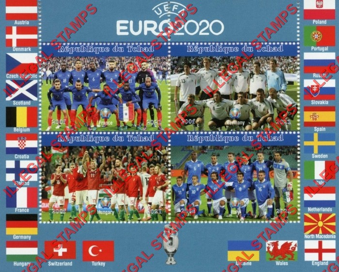 Chad 2021 UEFA EURO2020 Football Soccer Illegal Stamps in Souvenir Sheet of 4 (Sheet 4)