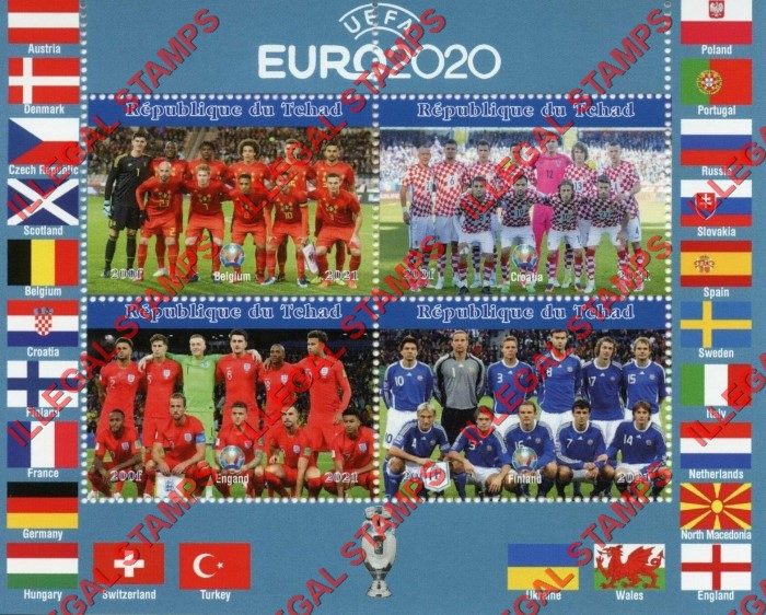 Chad 2021 UEFA EURO2020 Football Soccer Illegal Stamps in Souvenir Sheet of 4 (Sheet 5)