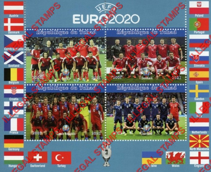 Chad 2021 UEFA EURO2020 Football Soccer Illegal Stamps in Souvenir Sheet of 4 (Sheet 6)