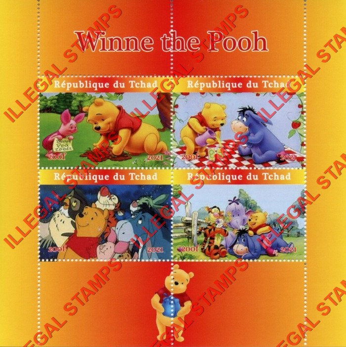 Chad 2021 Winnie the Pooh Illegal Stamps in Souvenir Sheet of 4