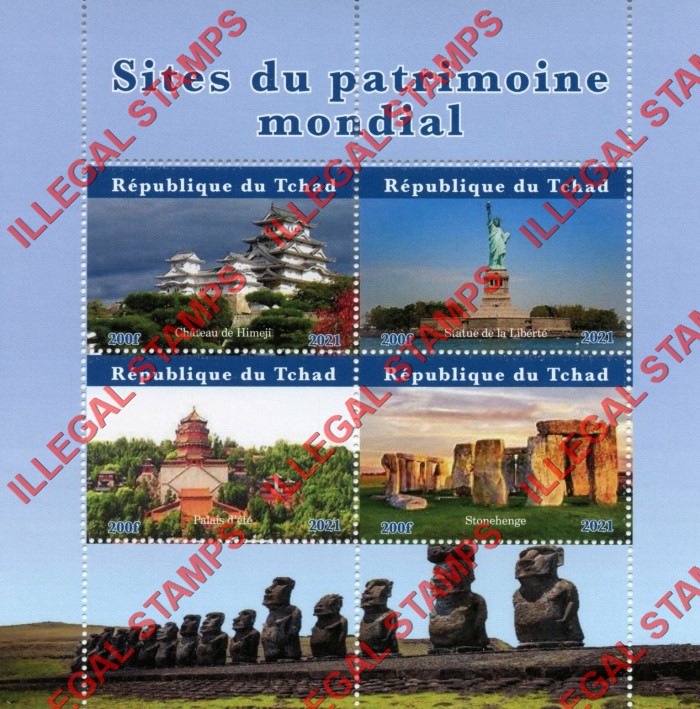 Chad 2021 World Heritage Sites Illegal Stamps in Souvenir Sheet of 4 (Sheet 2)