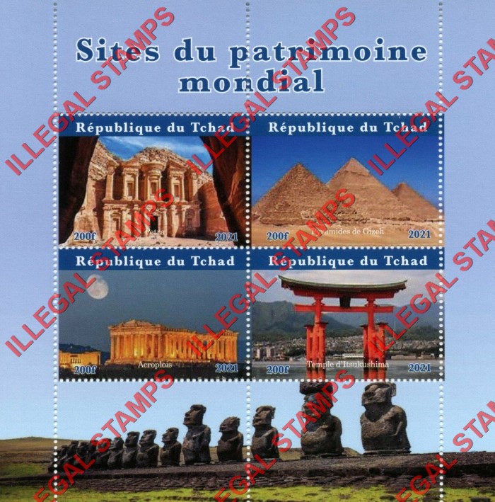 Chad 2021 World Heritage Sites Illegal Stamps in Souvenir Sheet of 4 (Sheet 3)