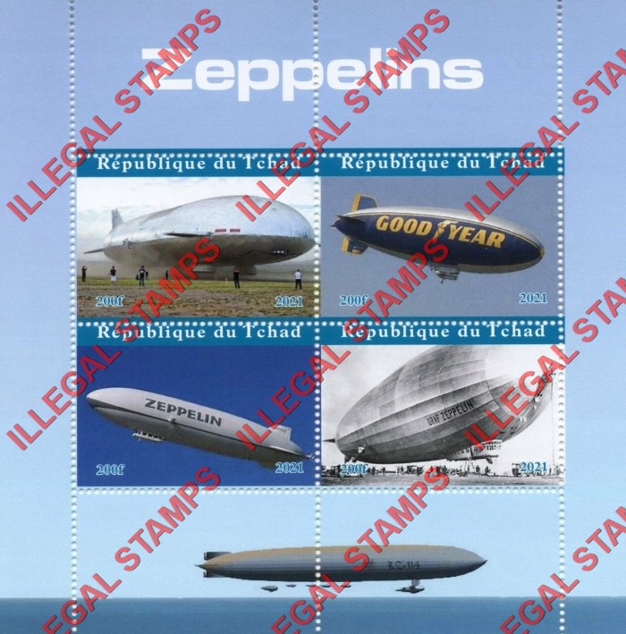 Chad 2021 Zeppelins Illegal Stamps in Souvenir Sheet of 4
