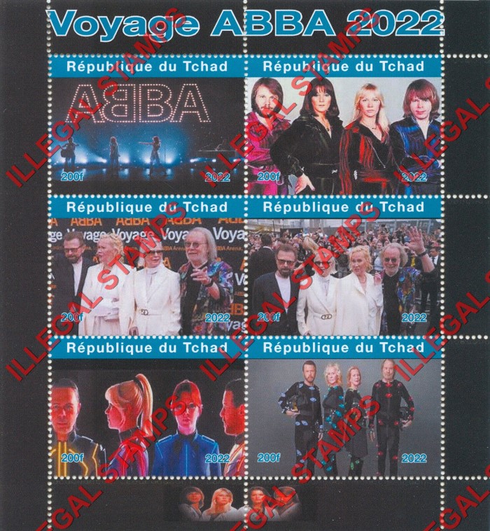 Chad 2022 ABBA Voyage Concert Illegal Stamps in Souvenir Sheet of 6