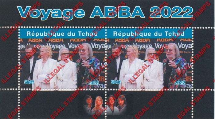 Chad 2022 ABBA Voyage Concert Illegal Stamps in Souvenir Sheet of 2 (Sheet 1)