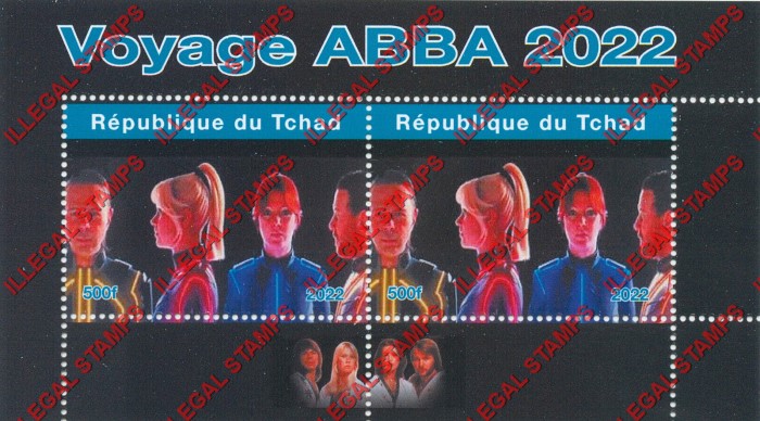 Chad 2022 ABBA Voyage Concert Illegal Stamps in Souvenir Sheet of 2 (Sheet 3)