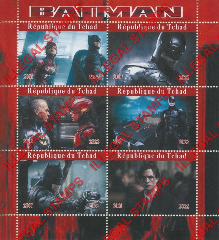 Chad 2022 Batman Illegal Stamps in Souvenir Sheet of 6