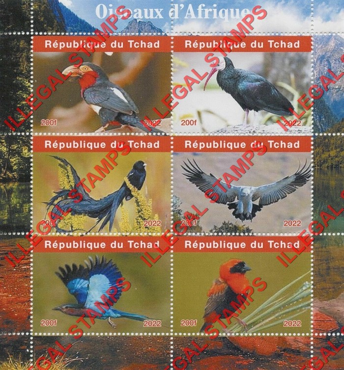 Chad 2022 Birds of Africa Illegal Stamps in Souvenir Sheet of 6