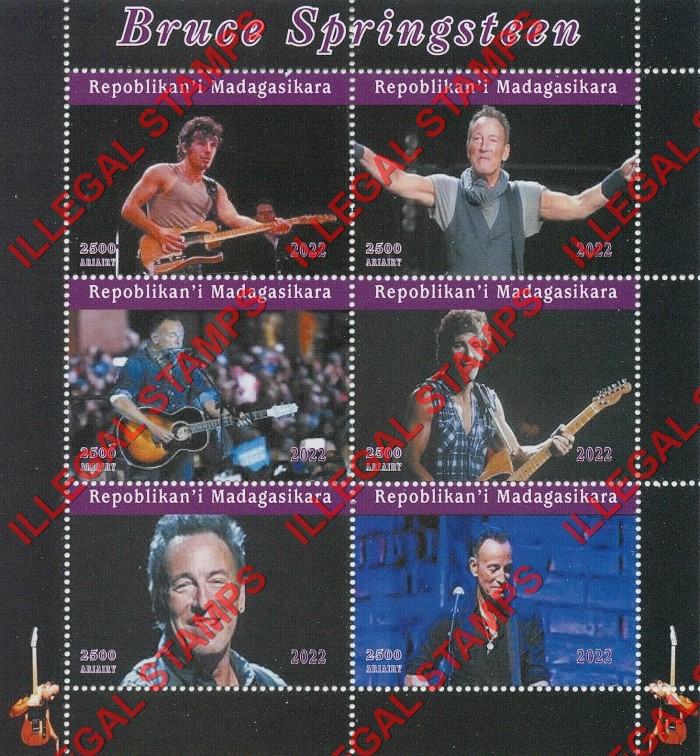 Chad 2022 Bruce Springsteen Illegal Stamps in Souvenir Sheet of 6