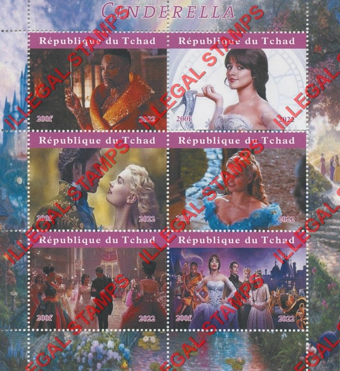 Chad 2022 Cinderella Movie Illegal Stamps in Souvenir Sheet of 6