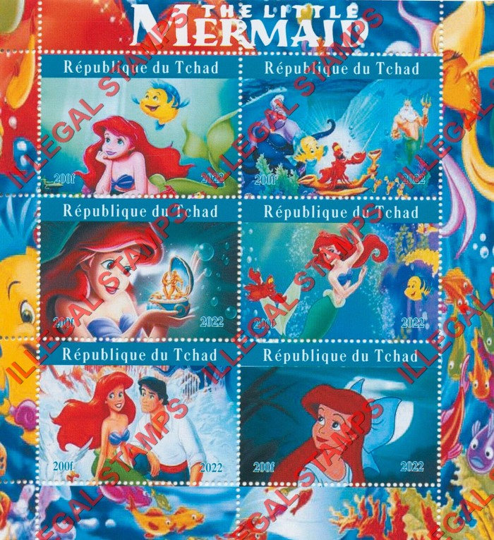 Chad 2022 Disney The Little Mermaid Illegal Stamps in Souvenir Sheet of 6