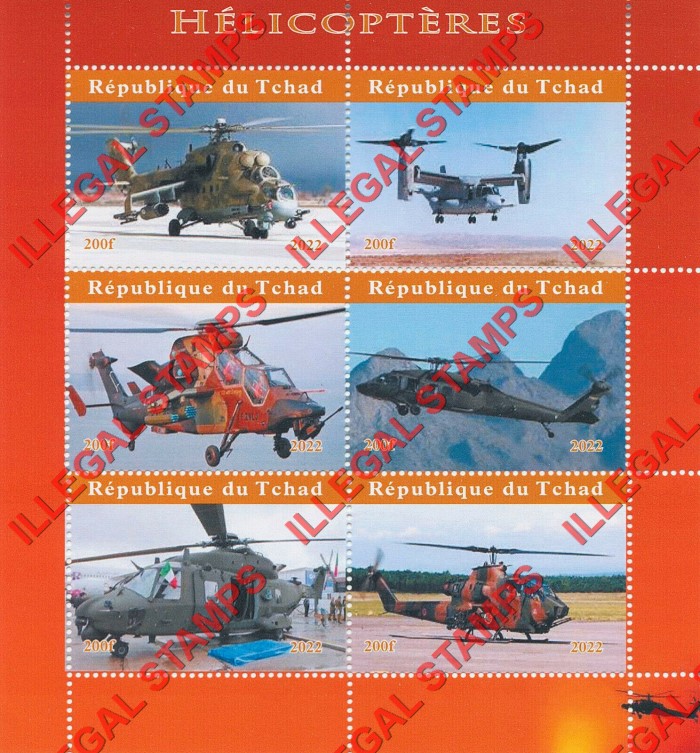 Chad 2022 Helicopters Illegal Stamps in Souvenir Sheet of 6