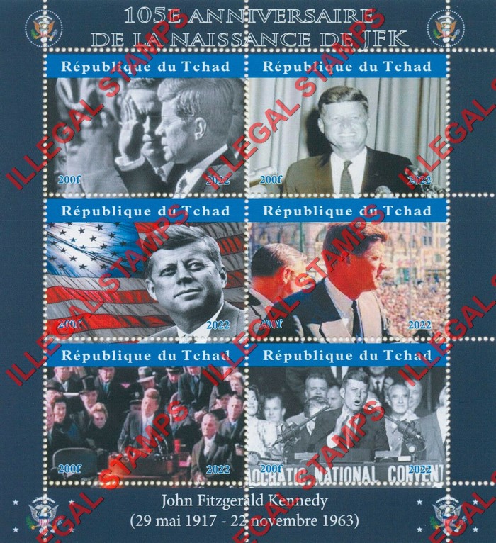 Chad 2022 John F. Kennedy Illegal Stamps in Souvenir Sheet of 6