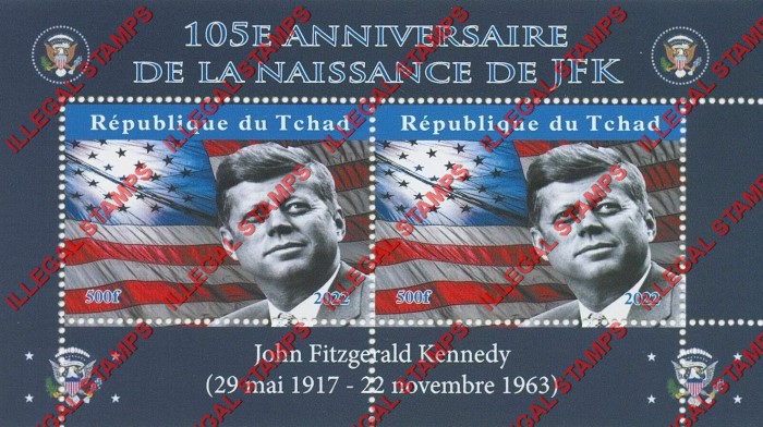 Chad 2022 John F. Kennedy Illegal Stamps in Souvenir Sheet of 2 (Sheet 2)