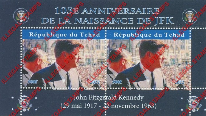 Chad 2022 John F. Kennedy Illegal Stamps in Souvenir Sheet of 2 (Sheet 4)
