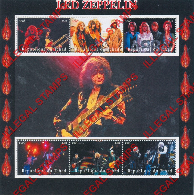 Chad 2022 Led Zeppelin Illegal Stamps in Souvenir Sheet of 6