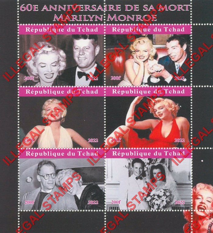Chad 2022 Marilyn Monroe Illegal Stamps in Souvenir Sheet of 6