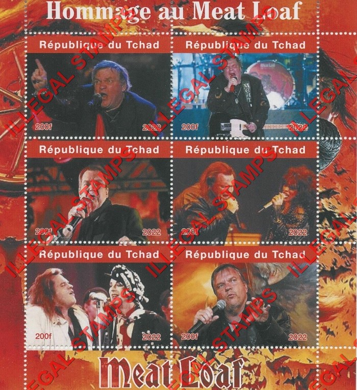 Chad 2022 Meat Loaf Rock Singer Illegal Stamps in Souvenir Sheet of 6