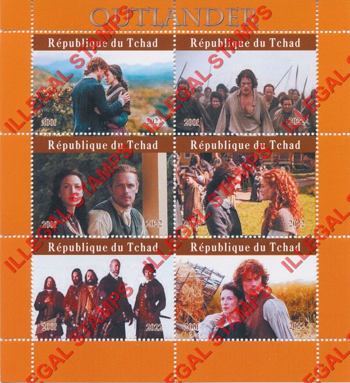 Chad 2022 Outlander TV Series Illegal Stamps in Souvenir Sheet of 6