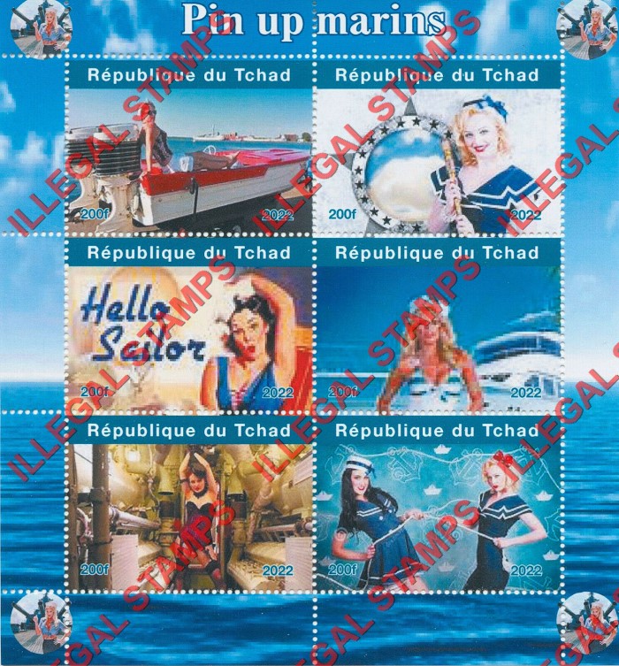 Chad 2022 Pin-up Girls Sailors Illegal Stamps in Souvenir Sheet of 6