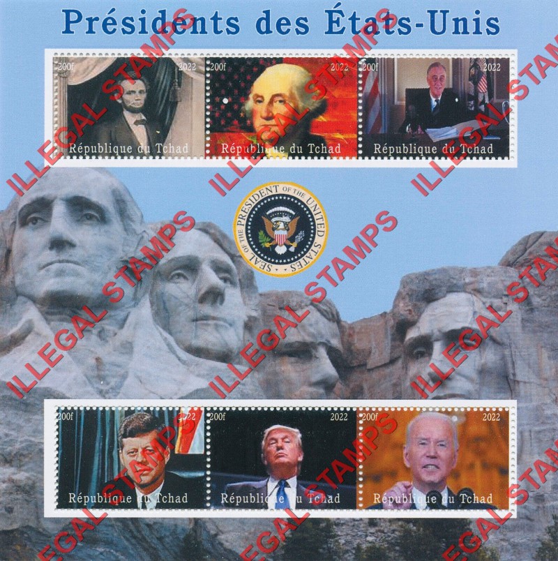 Chad 2022 Presidents of the United States Illegal Stamps in Souvenir Sheet of 6
