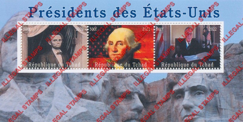 Chad 2022 Presidents of the United States Illegal Stamps in Souvenir Sheet of 3 (Sheet 1)