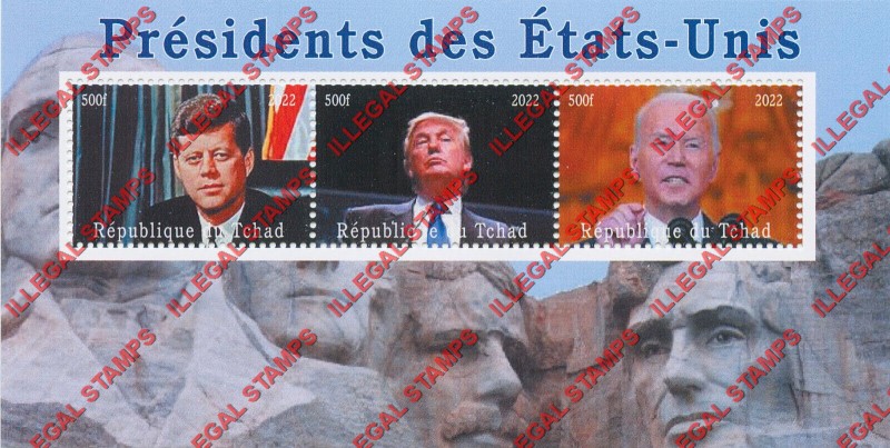 Chad 2022 Presidents of the United States Illegal Stamps in Souvenir Sheet of 3 (Sheet 2)