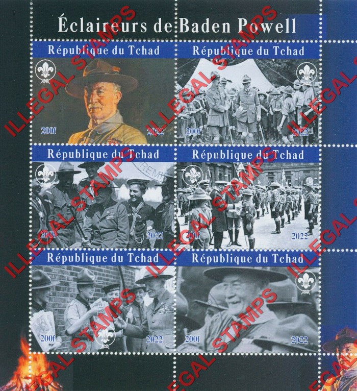 Chad 2022 Scouting Baden Powell Illegal Stamps in Souvenir Sheet of 6