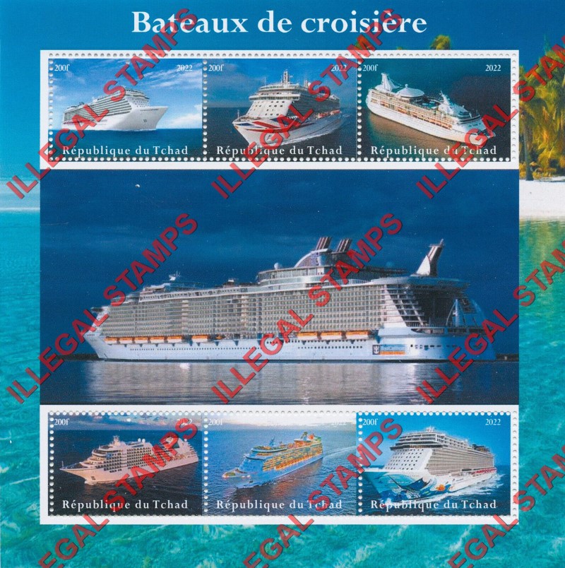 Chad 2022 Ships Cruise Ships Illegal Stamps in Souvenir Sheet of 6