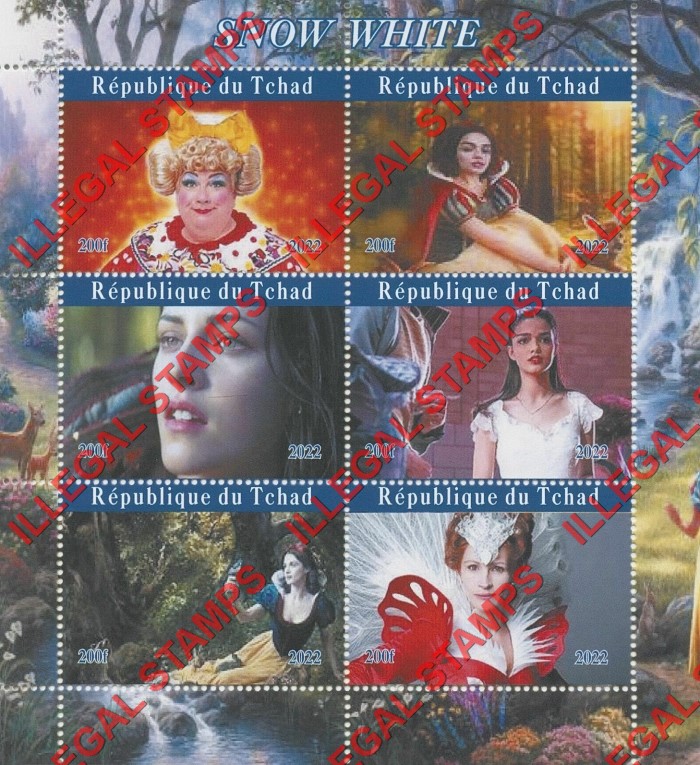 Chad 2022 Snow White Movie Illegal Stamps in Souvenir Sheet of 6