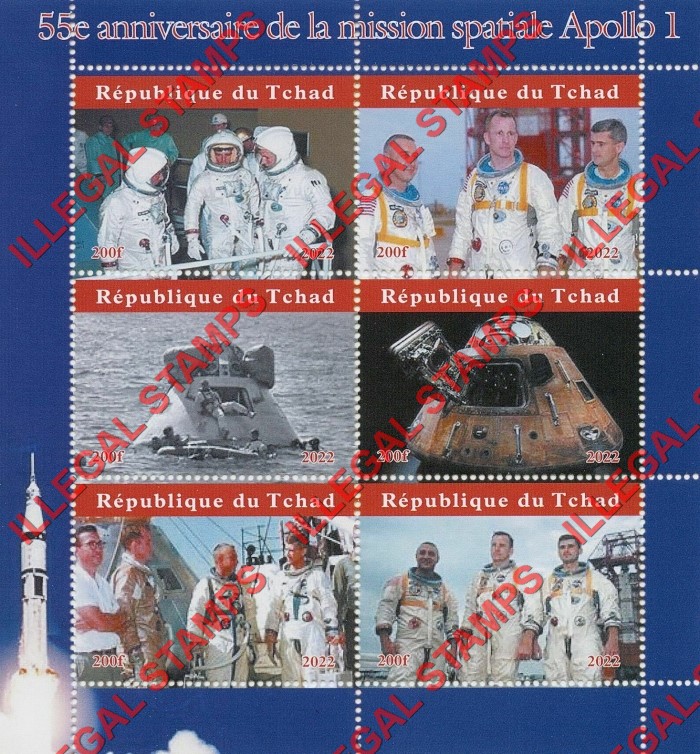 Chad 2022 Space Apollo I 55th Anniversary Illegal Stamps in Souvenir Sheet of 6