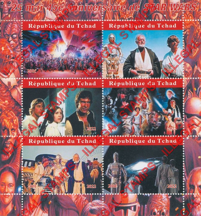 Chad 2022 Star Wars 45th Anniversary Illegal Stamps in Souvenir Sheet of 6