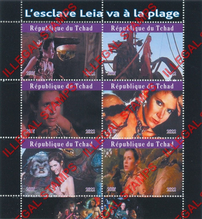 Chad 2022 Star Wars Princess Leia Illegal Stamps in Souvenir Sheet of 6