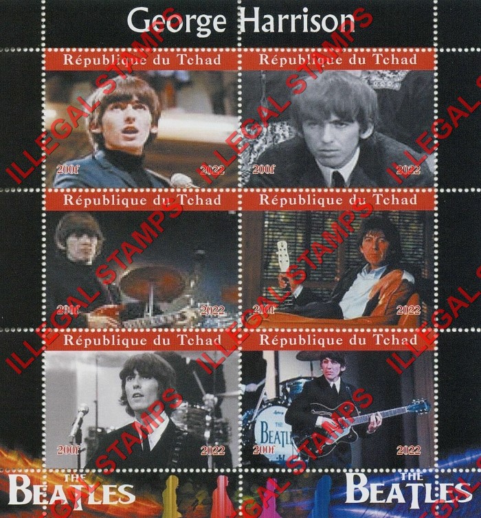 Chad 2022 The Beatles George Harrison Illegal Stamps in Souvenir Sheet of 6