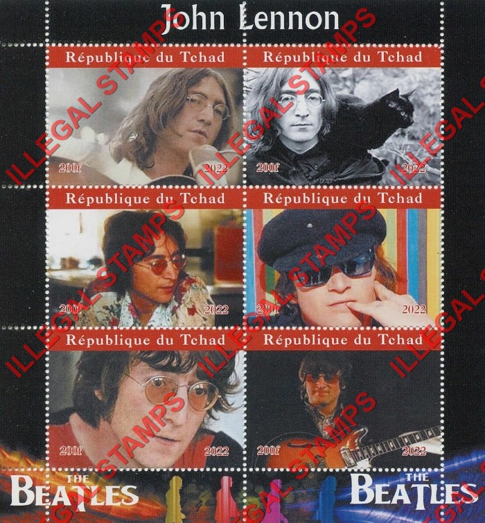 Chad 2022 The Beatles John Lennon Illegal Stamps in Souvenir Sheet of 6