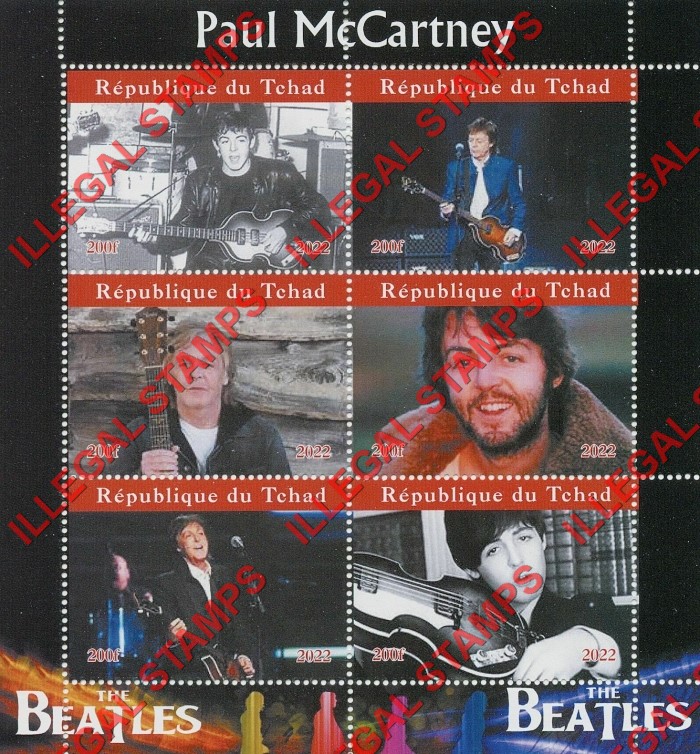 Chad 2022 The Beatles Paul McCartney Illegal Stamps in Souvenir Sheet of 6
