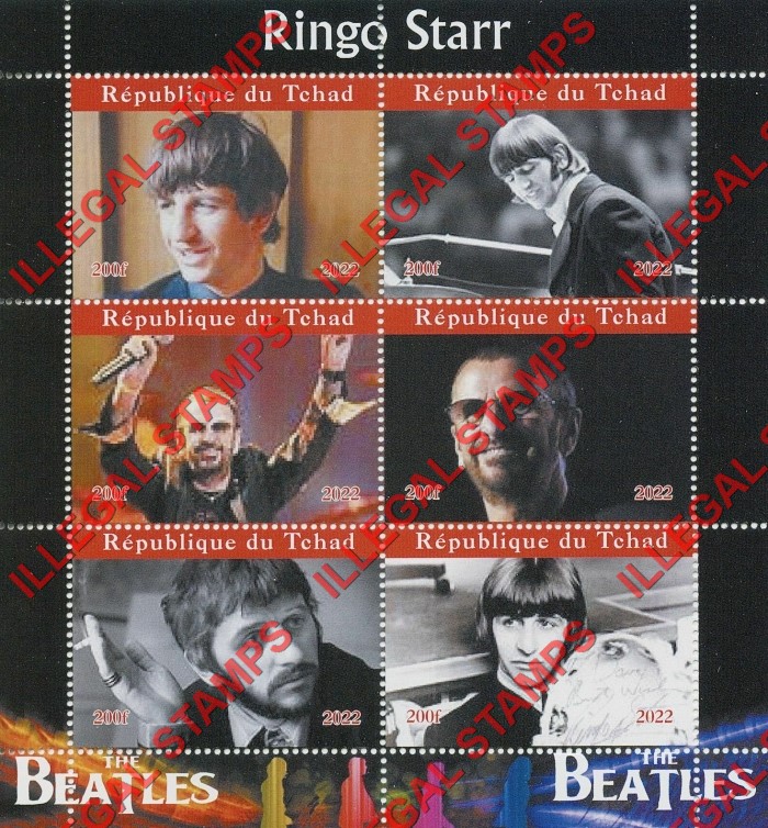 Chad 2022 The Beatles Ringo Starr Illegal Stamps in Souvenir Sheet of 6