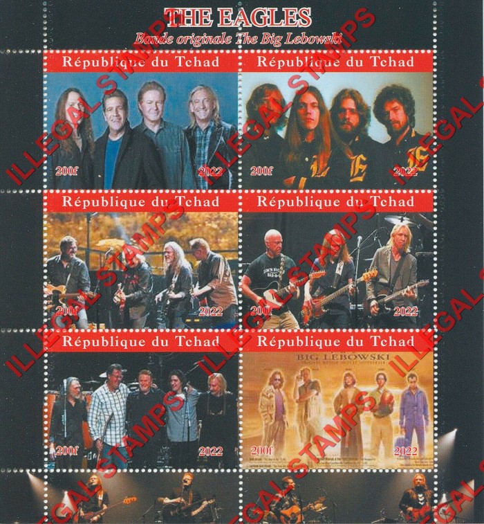 Chad 2022 The Eagles Big Lebowski Illegal Stamps in Souvenir Sheet of 6