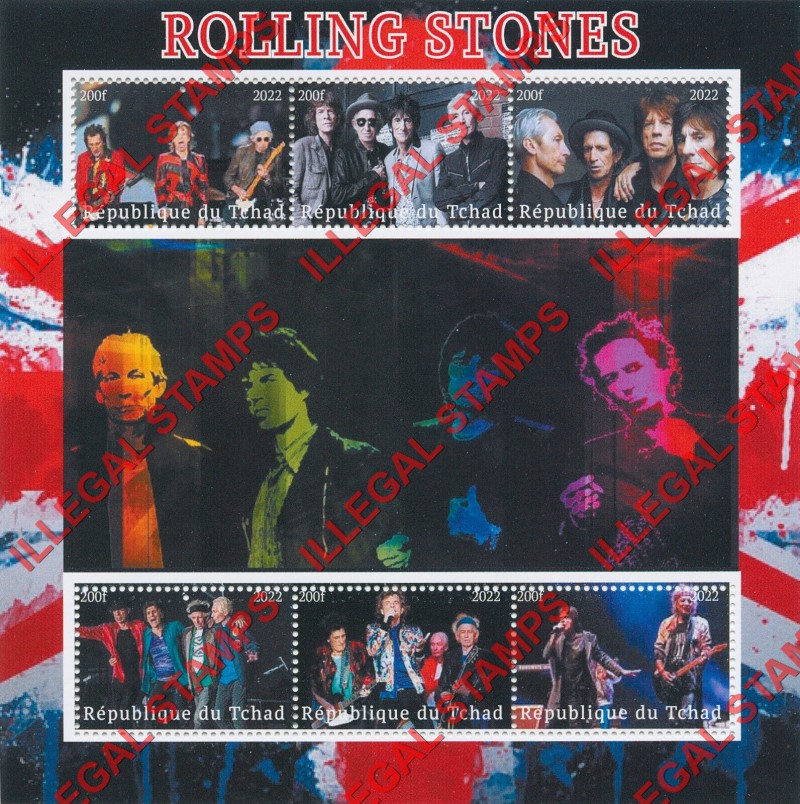 Chad 2022 The Rolling Stones Illegal Stamps in Souvenir Sheet of 6