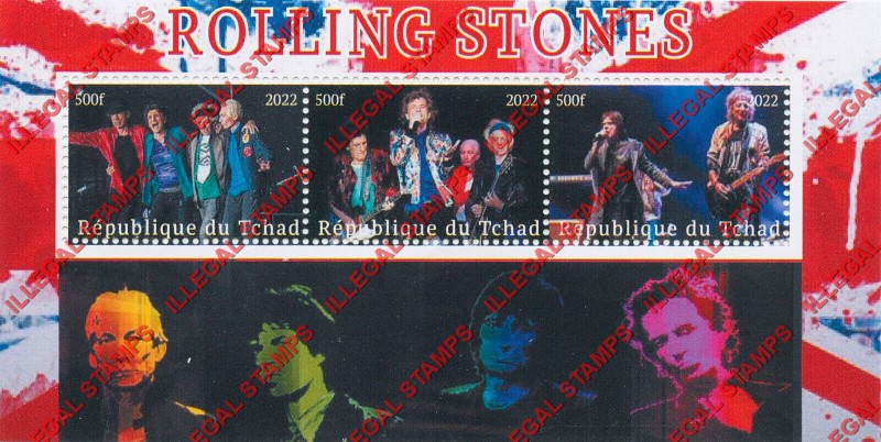 Chad 2022 The Rolling Stones Illegal Stamps in Souvenir Sheet of 3 (Sheet 1)