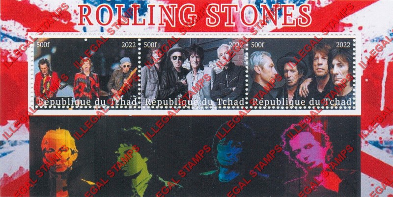 Chad 2022 The Rolling Stones Illegal Stamps in Souvenir Sheet of 3 (Sheet 2)