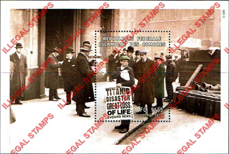 Comoro Islands 1998 Titanic Counterfeit Illegal Stamp Souvenir Sheet of 1