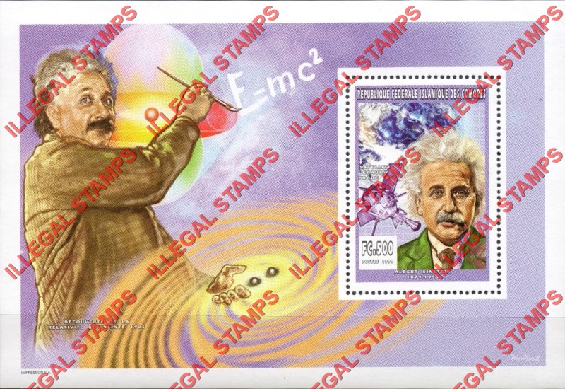 Comoro Islands 1999 Albert Einstein Counterfeit Illegal Stamp Souvenir Sheet of 1