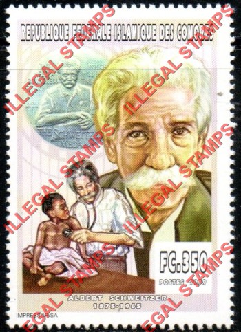 Comoro Islands 1999 Albert Schweitzer Counterfeit Illegal Stamp