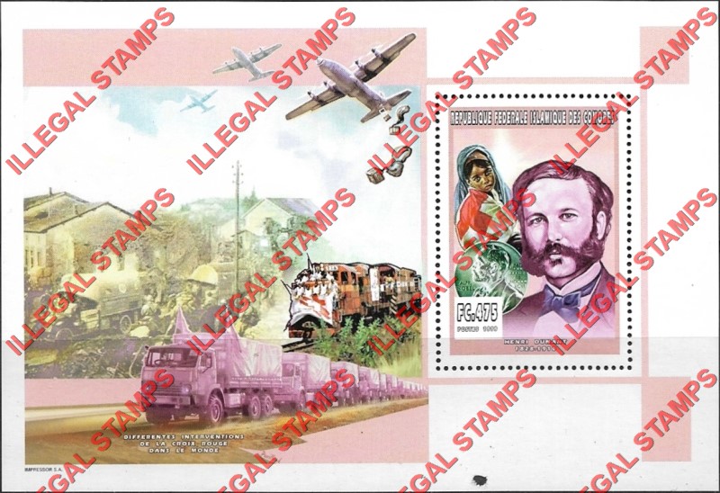 Comoro Islands 1999 Henri Dunant Counterfeit Illegal Stamp Souvenir Sheet of 1
