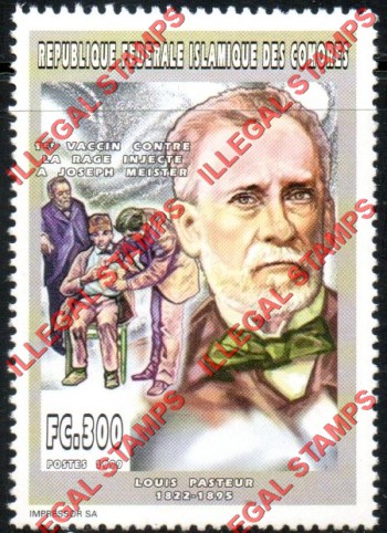 Comoro Islands 1999 Louis Pasteur Counterfeit Illegal Stamp