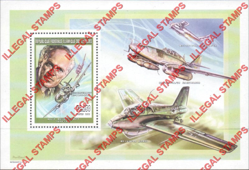 Comoro Islands 1999 Willy Messerschmitt Counterfeit Illegal Stamp Souvenir Sheet of 1
