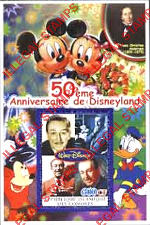 Comoro Islands 2004 50th Anniversary of Disneyland Counterfeit Illegal Stamp Souvenir Sheet of 1 (Sheet 2)