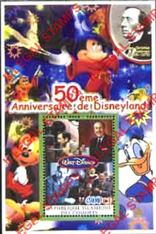 Comoro Islands 2004 50th Anniversary of Disneyland Counterfeit Illegal Stamp Souvenir Sheet of 1 (Sheet 4)