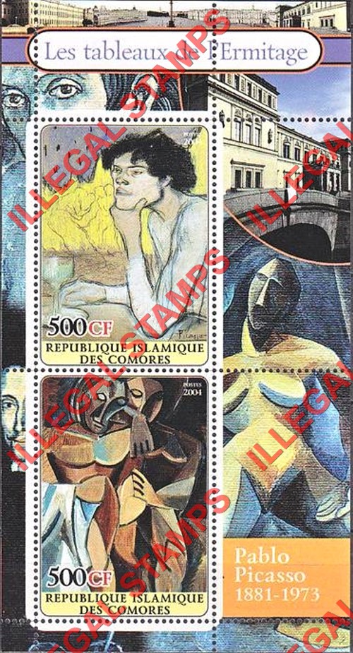 Comoro Islands 2004 Ermitage Paintings Counterfeit Illegal Stamp Souvenir Sheet of 2 (Sheet 2)